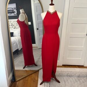 Vintage Cire Red Gold Beaded Evening Gown sz 8